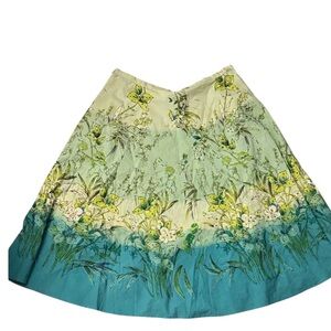 Forbidden Cotton Women’s Floral A-Line Skirt Green Blue Beaded Cottagecore Boho
